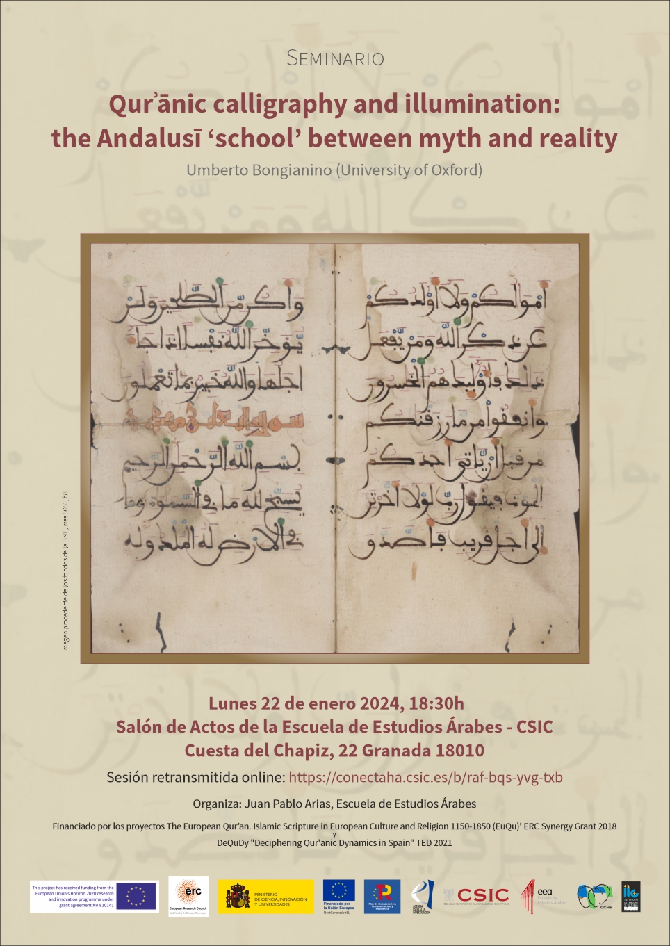Seminario "Qurʾānic calligraphy and illumination: the Andalusī ‘school’ between myth and reality"