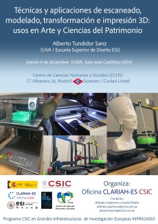 Workshop "Técnicas y aplicaciones de escaneado, modelado, transformación e impresión 3D: usos en Arte y Ciencias del Patrimonio"